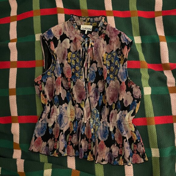 GANNI | pleated floral georgette blouse size EU 40 | US 8-10 - Picture 6 of 6